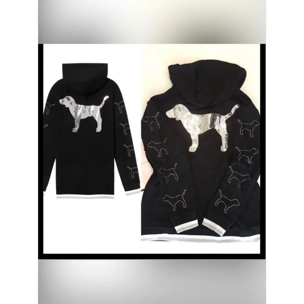 PINK VS RHINESTONE DOGGIE BLING HOODIE XS